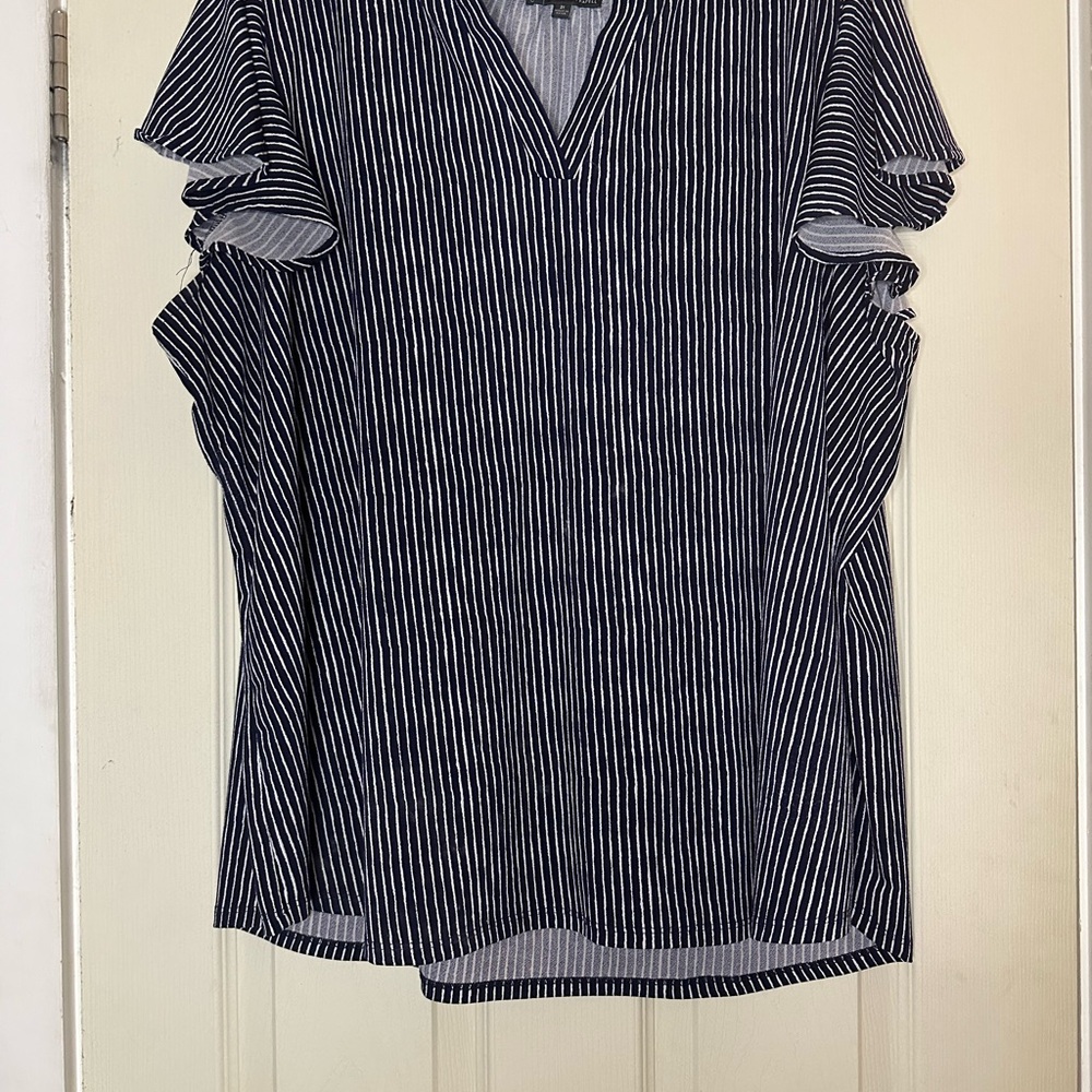 Adrianna Papell Navy and White Striped Top